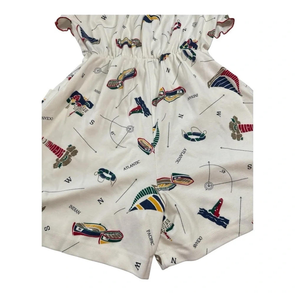 80’s White Nautical Print Jumpsuit